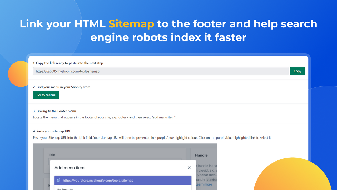 Lägg till länken till Shopify SEO HTML Sitemap-sidan i webbplatsens sidfot