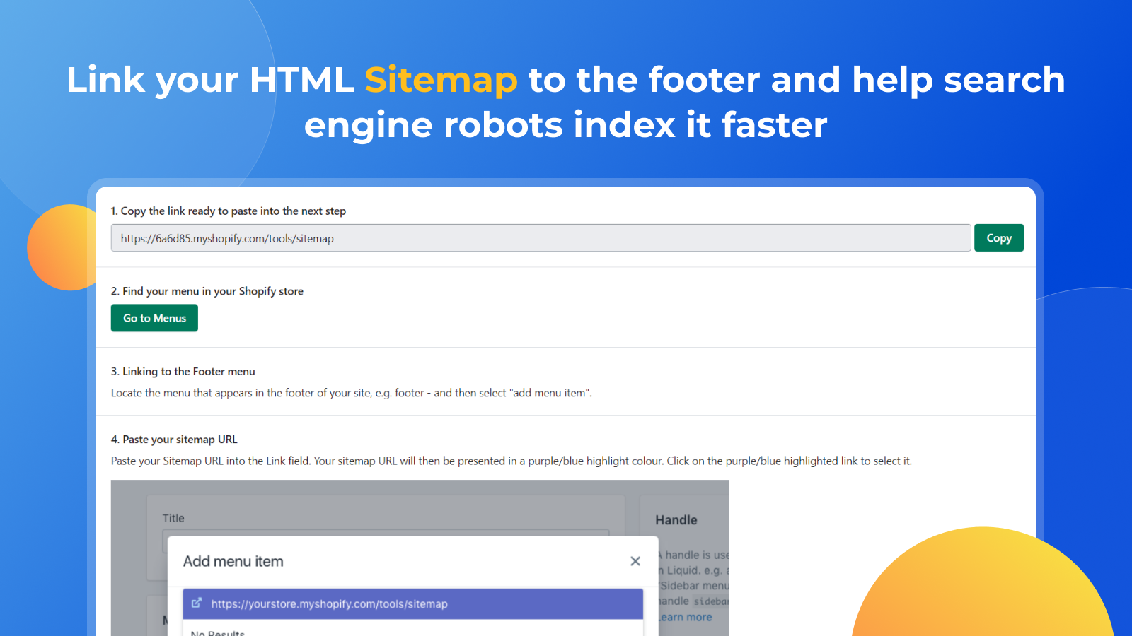 Ajoutez le lien de la page de sitemap HTML SEO Shopify à votre pied de page de site