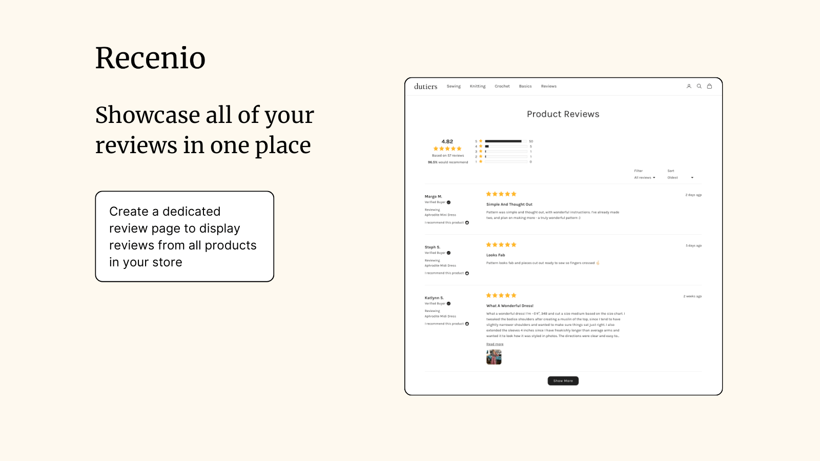 Showcase all of your reviews in one page