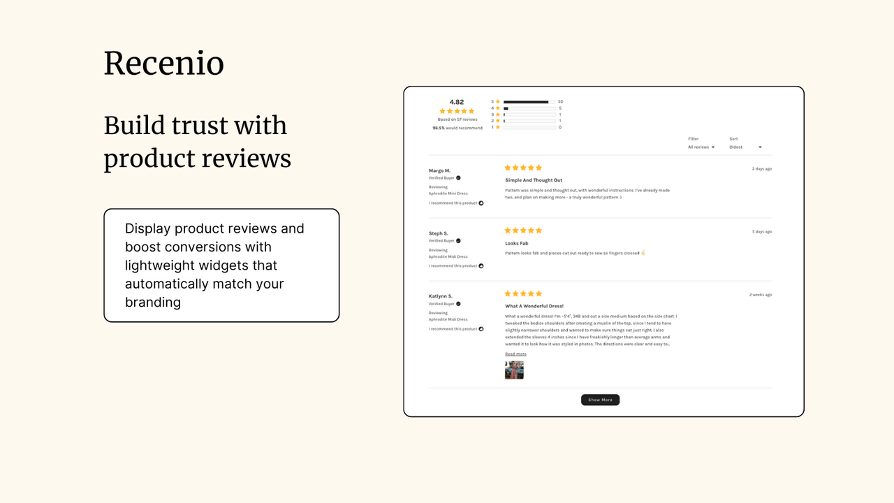 Use the product reviews widget to display reviews