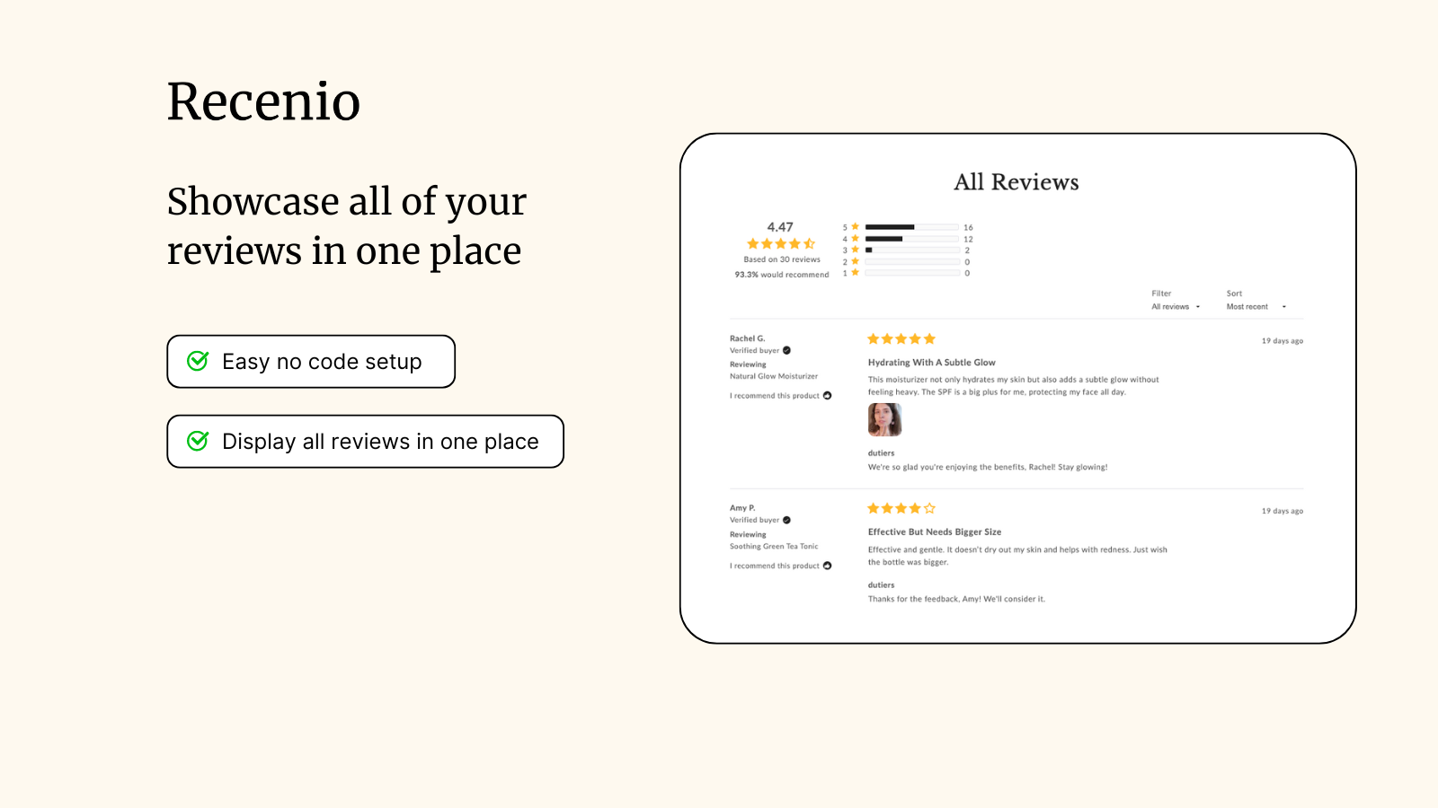 Showcase all of your reviews in one page