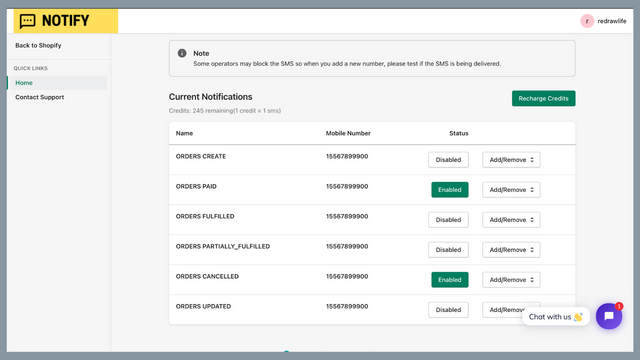 Settings page