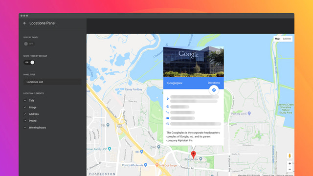 Alle Google Maps Einstellungen verfügbar: Ebenen, Steuerelemente und Zoom