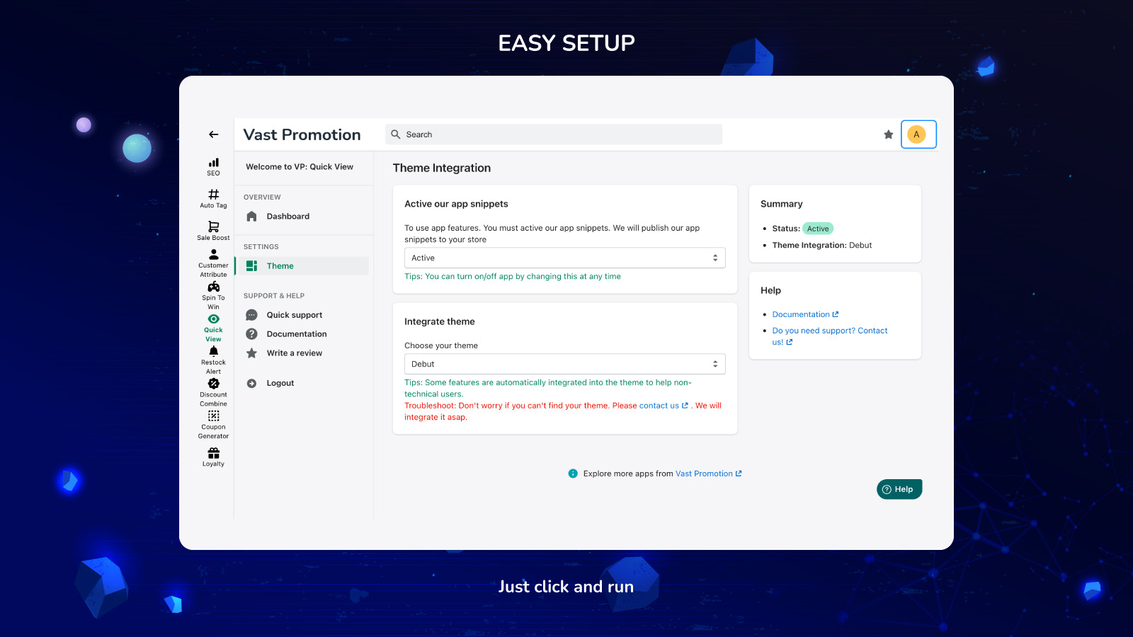 Configuración fácil en la aplicación