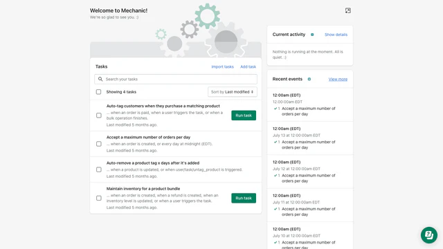 Startscherm, met drie geïnstalleerde automatiseringen