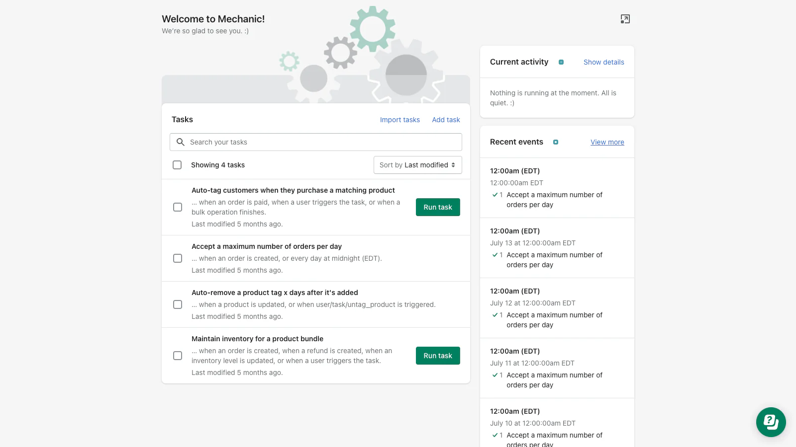 Tela inicial, com três automações instaladas