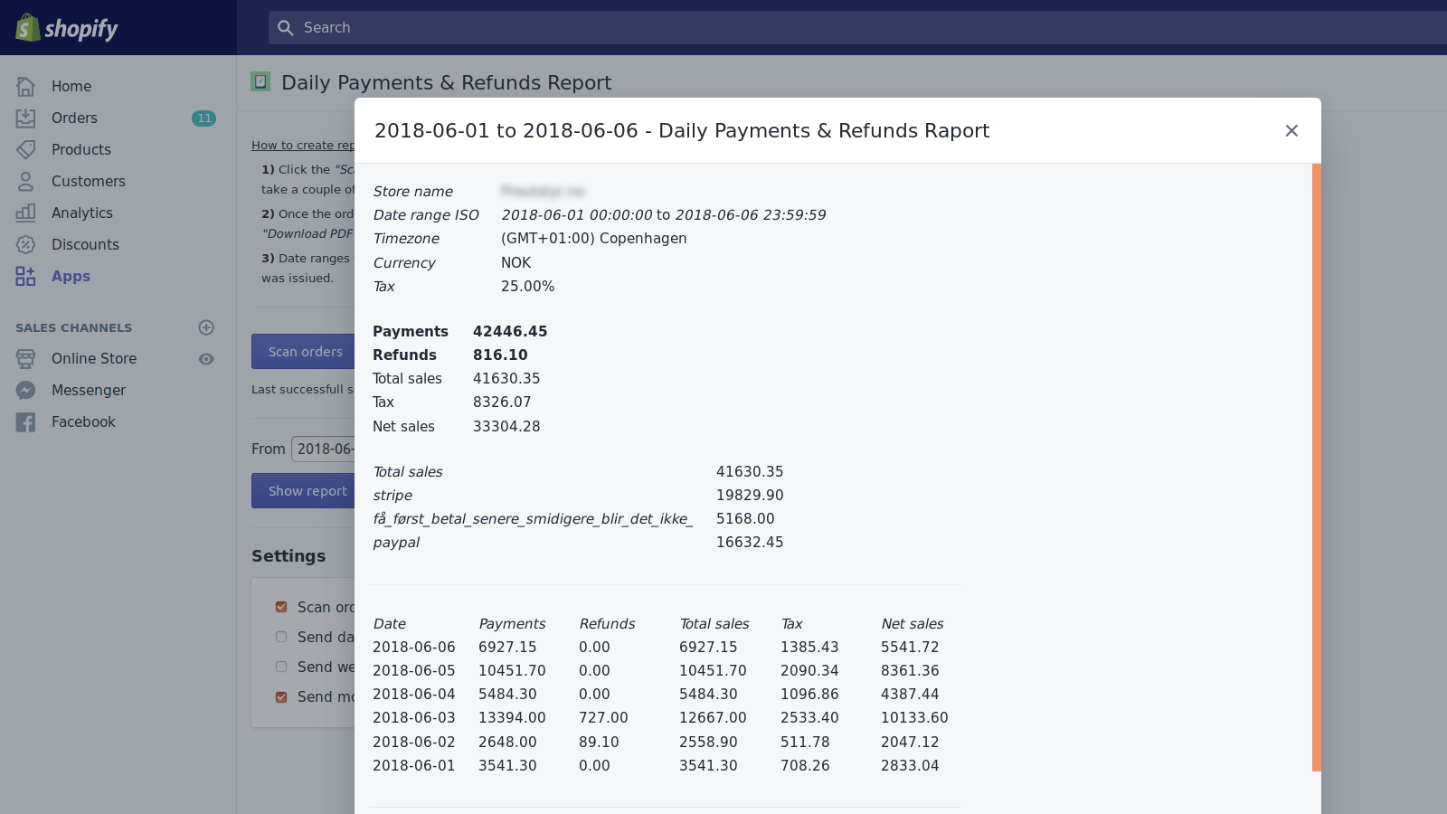 Payments & Refunds PDF Report Screenshot