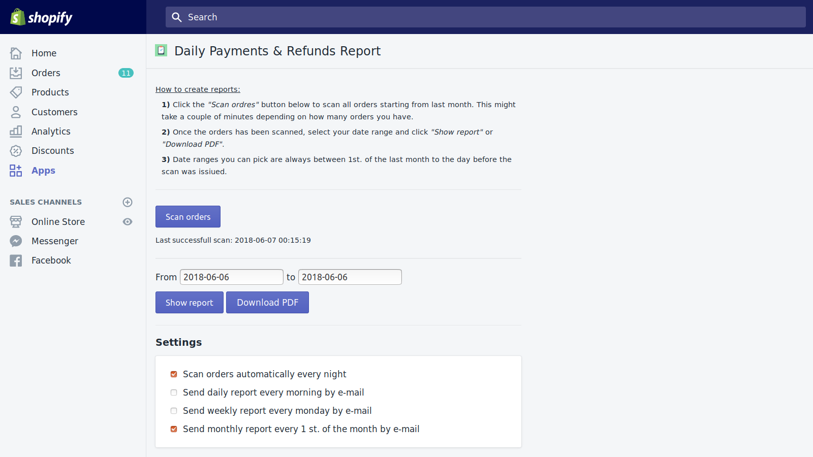 Payments & Refunds PDF Report Screenshot