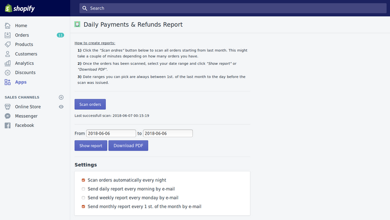 Payments & Refunds PDF Report Screenshot