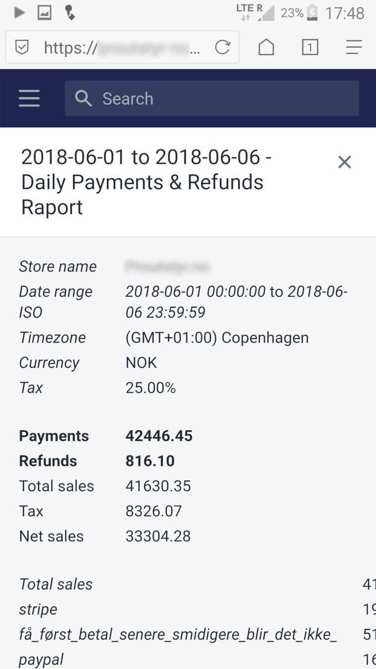 Payments & Refunds PDF Report Screenshot