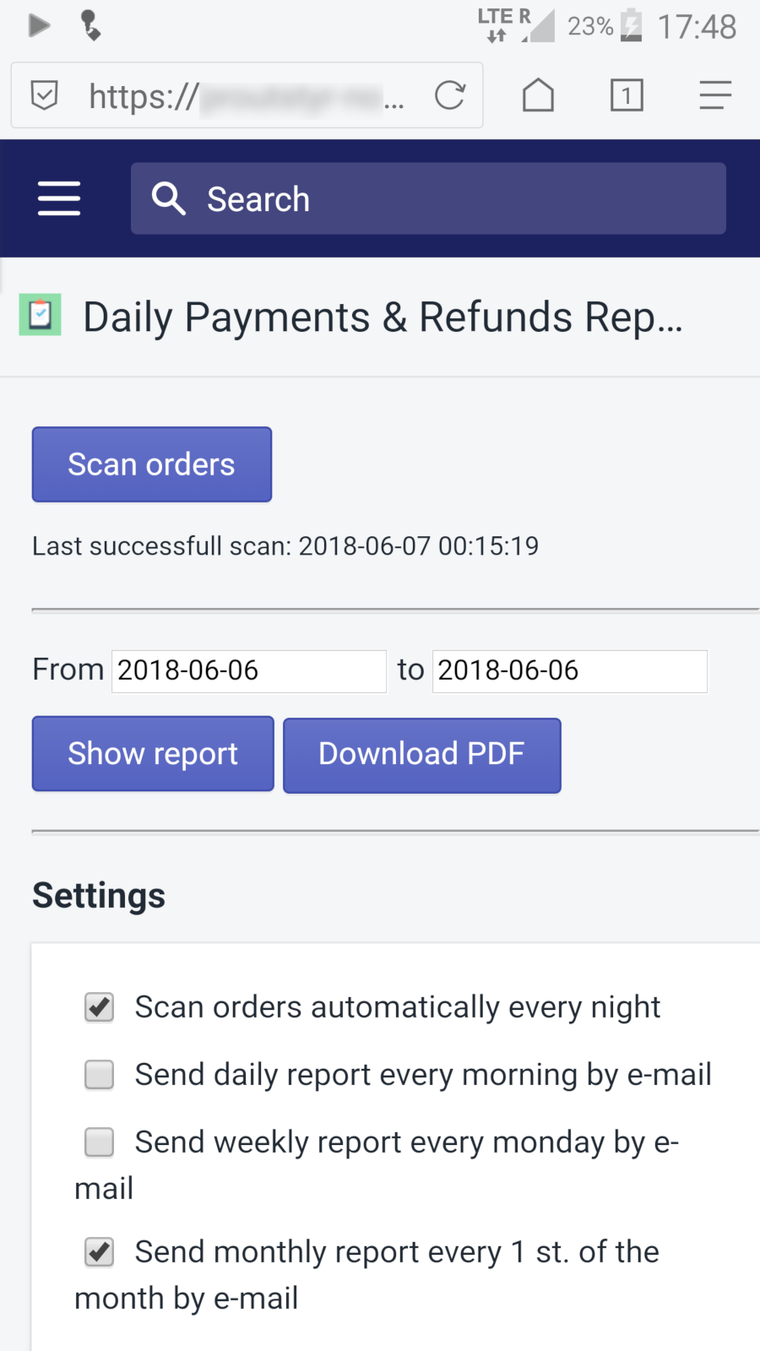 Payments & Refunds PDF Report Screenshot