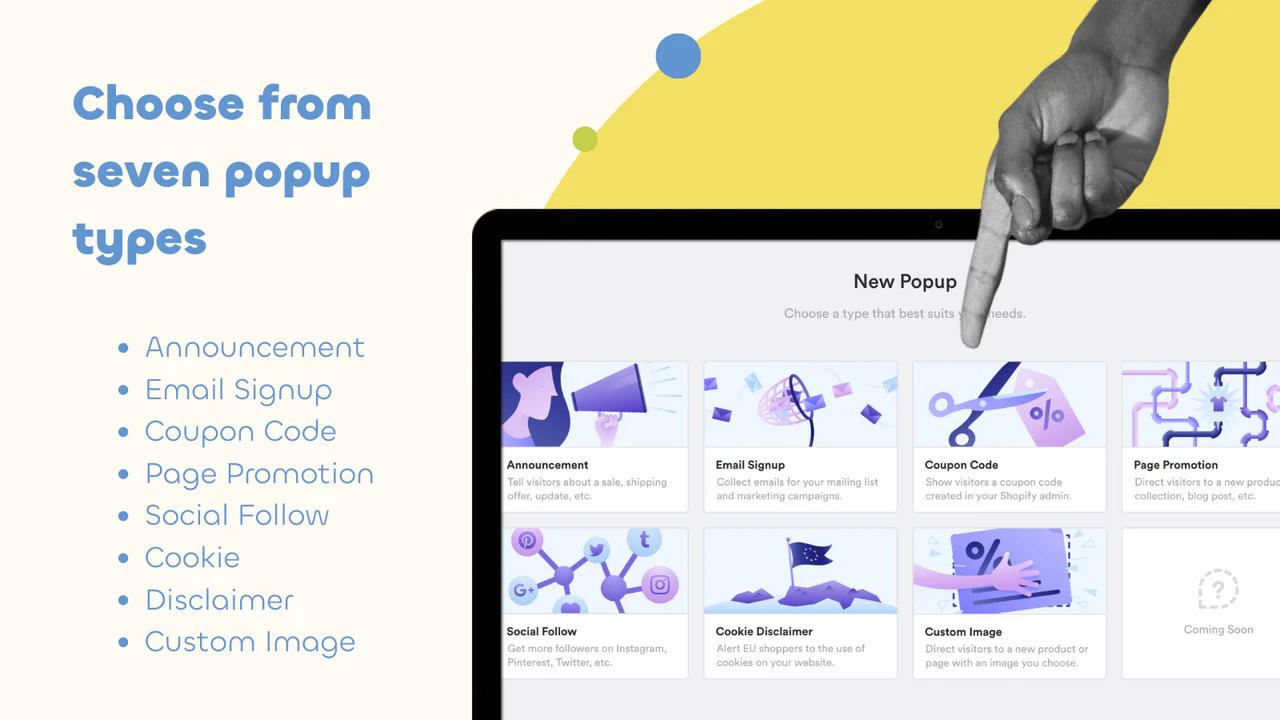 Choisissez parmi 7 types de popup, y compris l'inscription par e-mail
