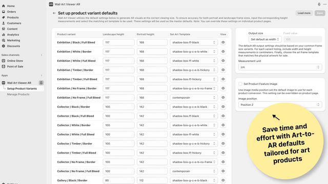 Save time and effort with Art-to-AR defaults tailored for art