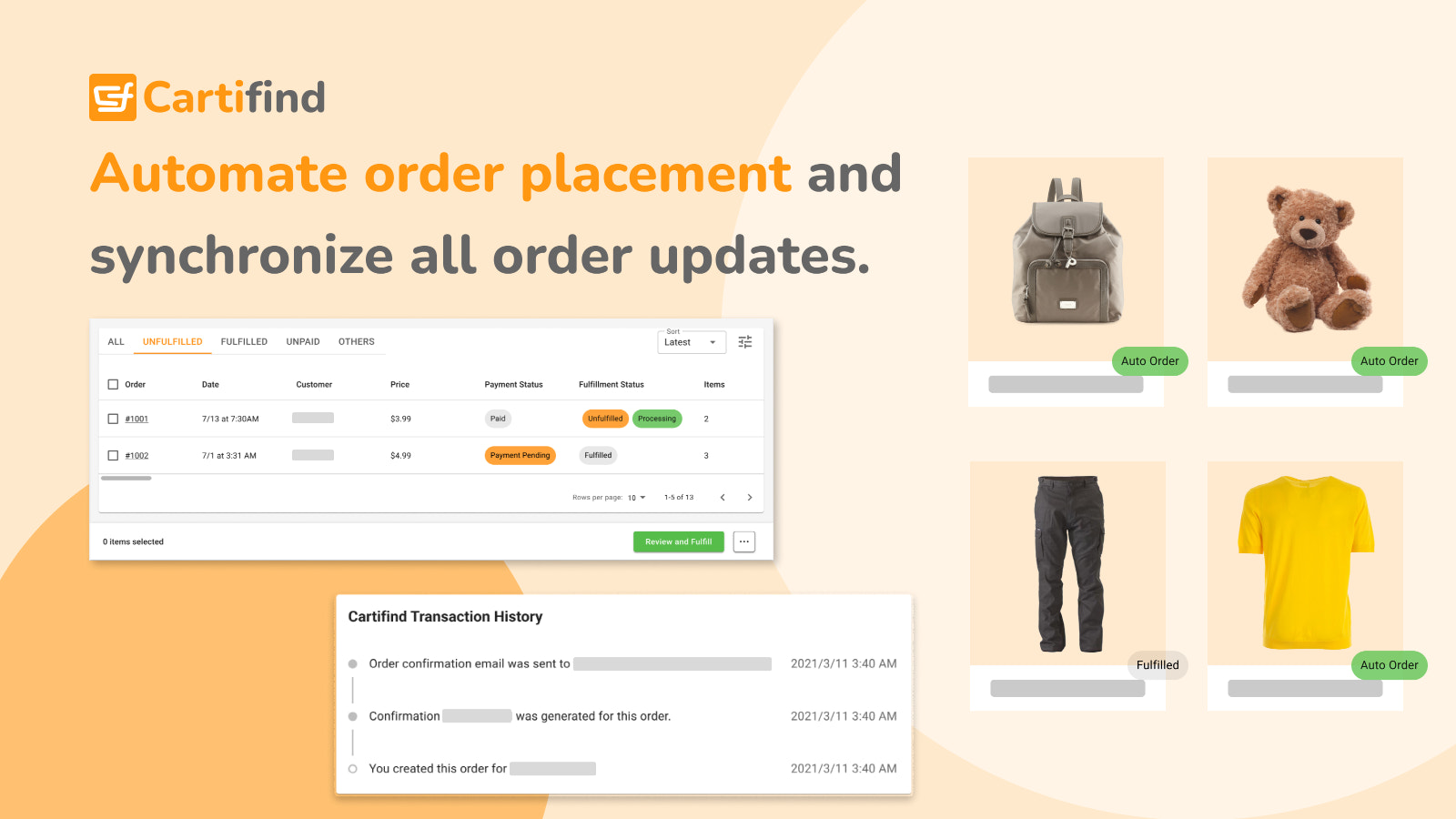 My Orders - Cartifind orders automatic fulfillment