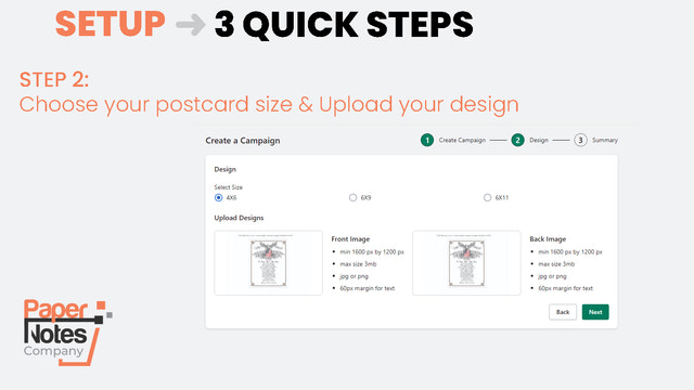 Paso 2 Elegir tamaño y diseño de la postal
