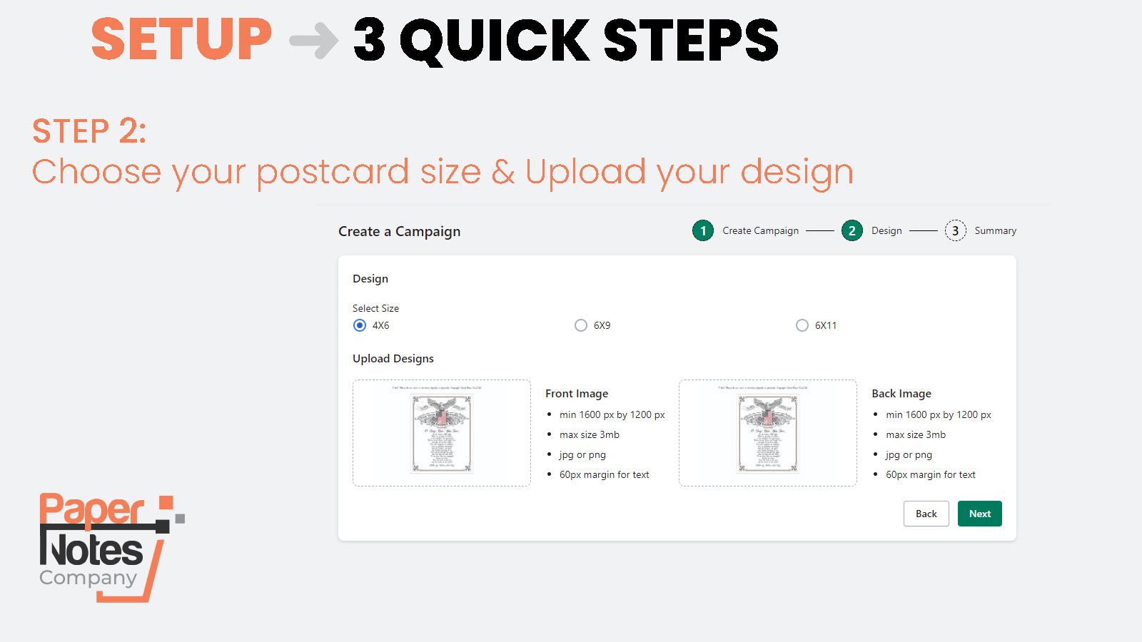 Step 2 Choose Postcard size & design