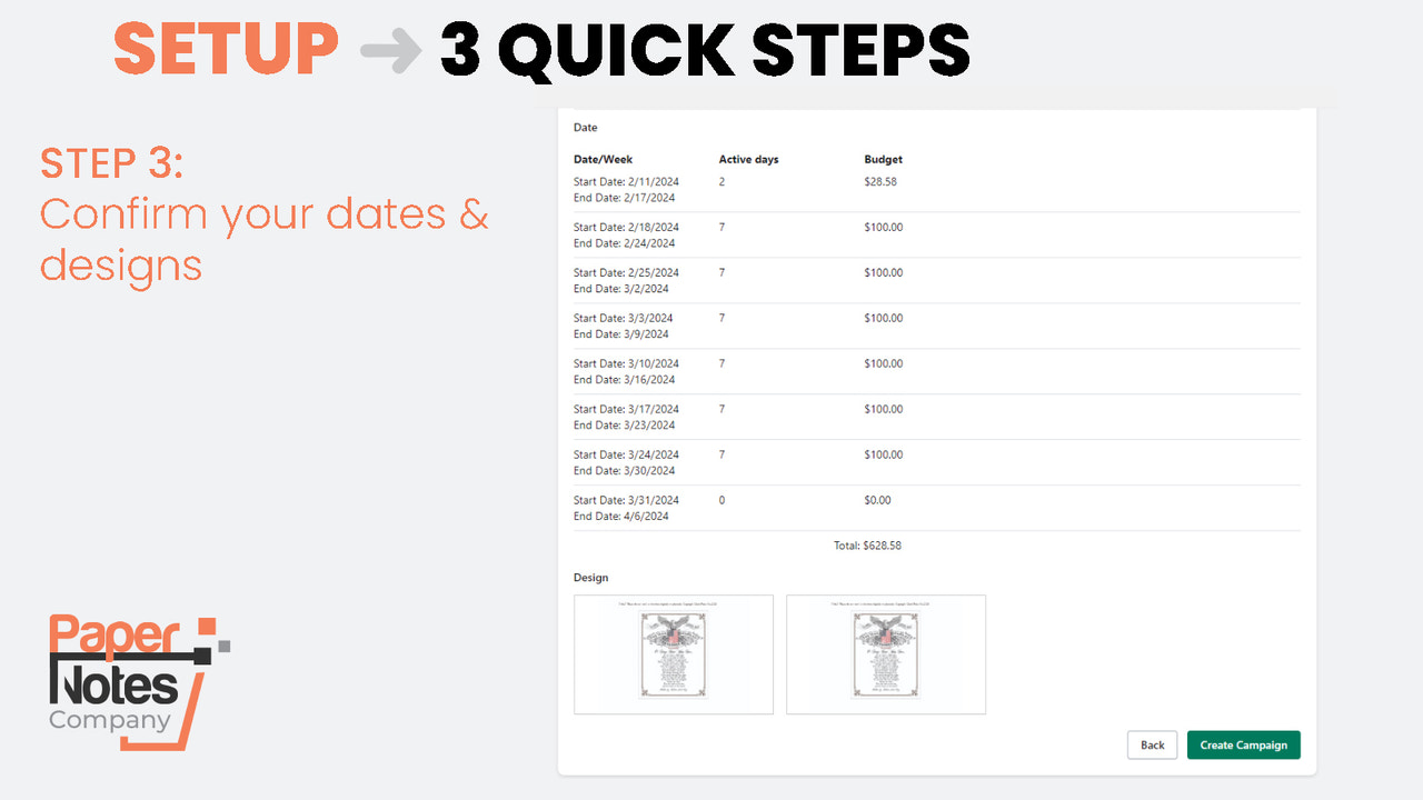 Étape 3 Confirmer les dates et le design