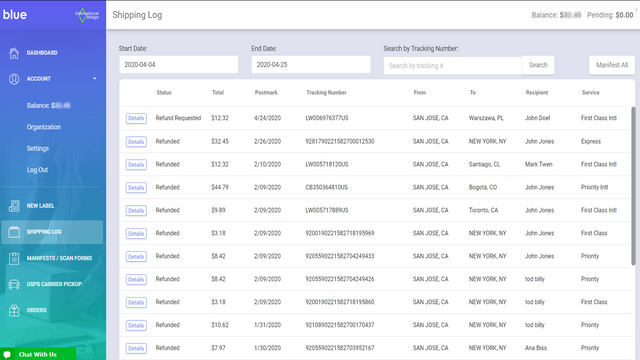 shipping log