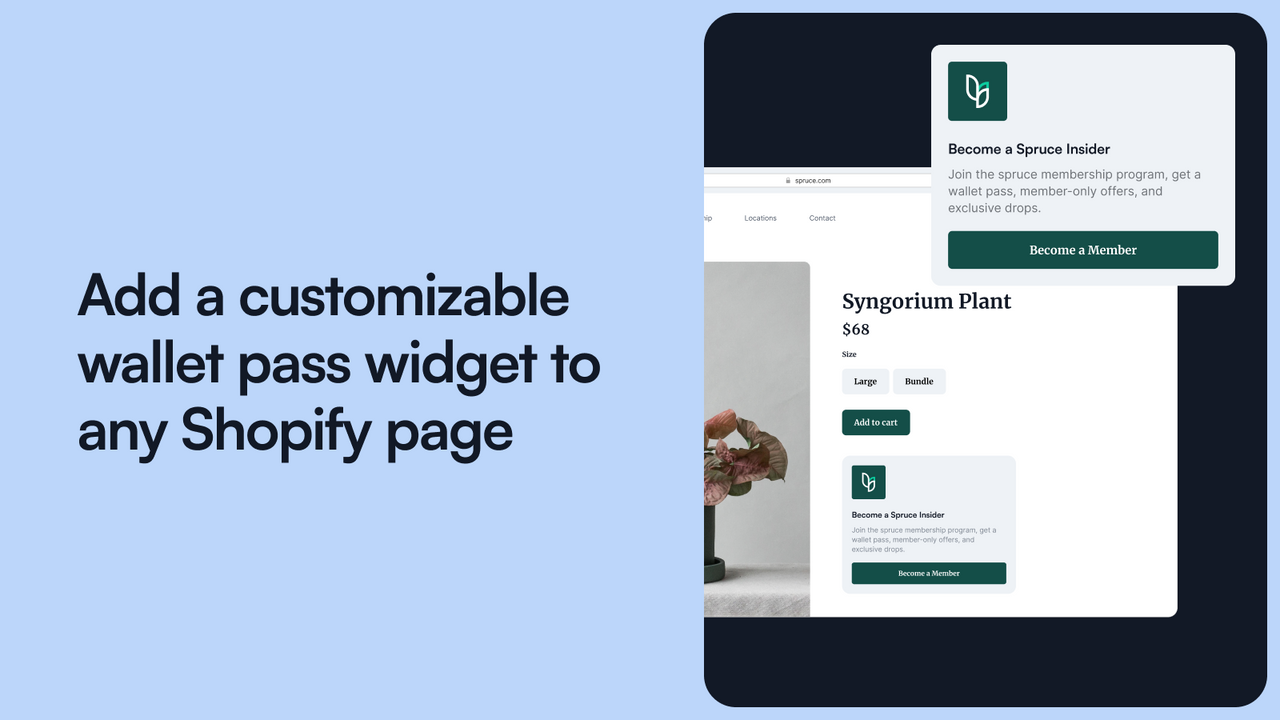 Agrega un widget de pase de cartera personalizable a cualquier página de Shopify