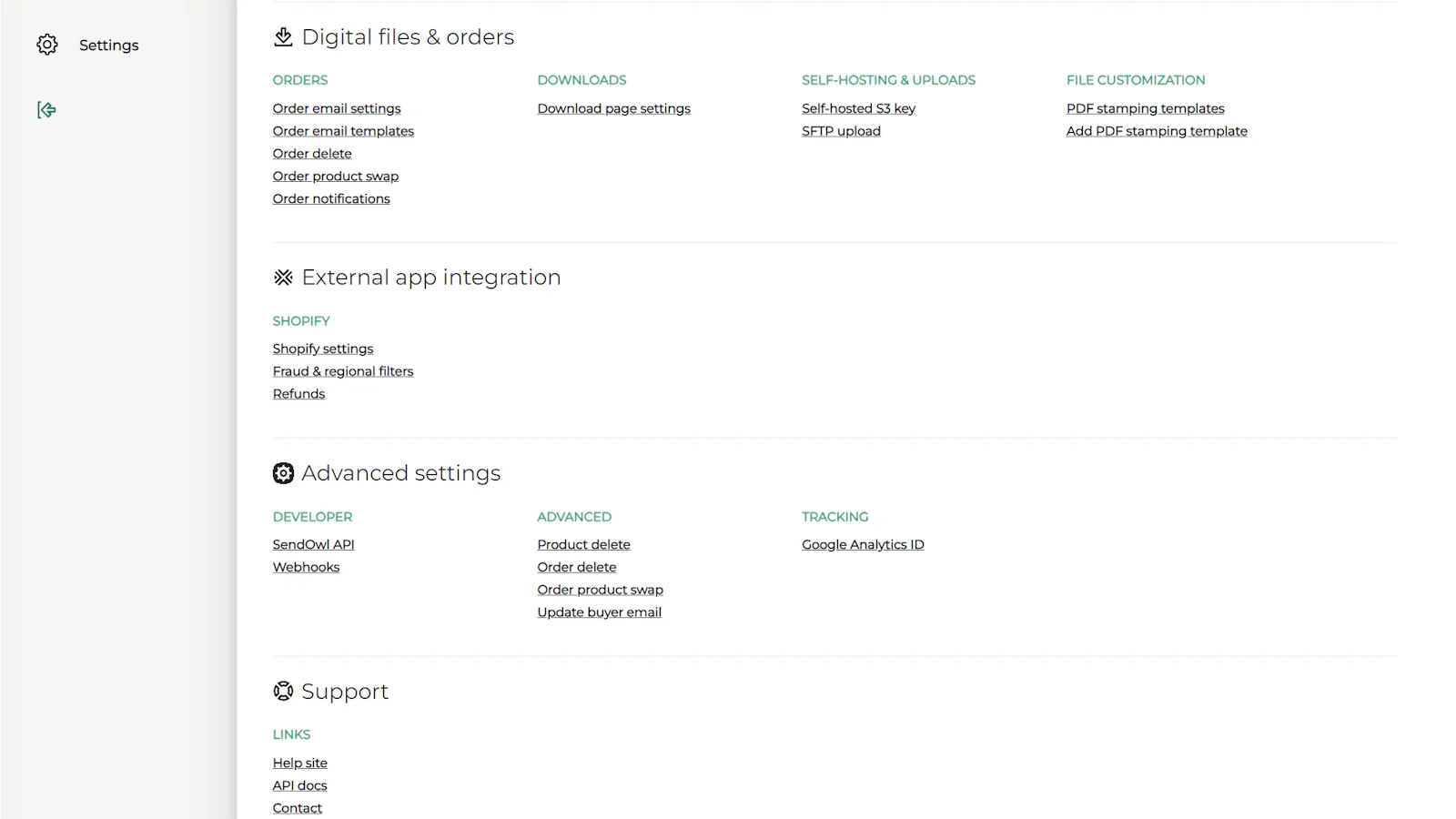 Página de configuración