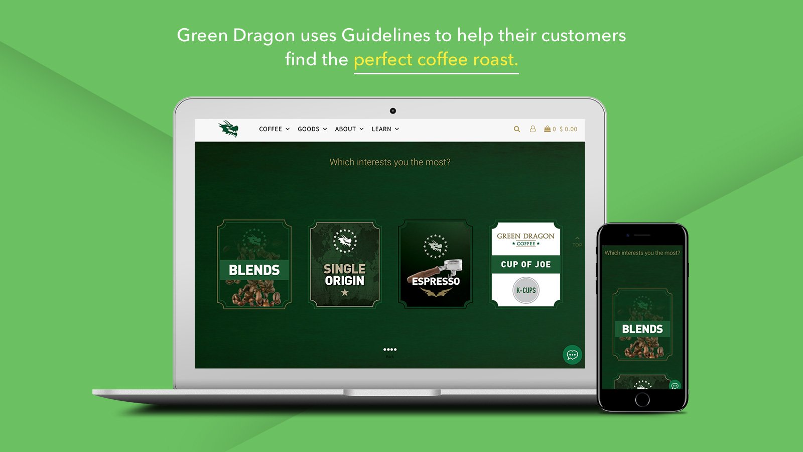 Guidelines kaffebönproduktfinders för Shopify på Green