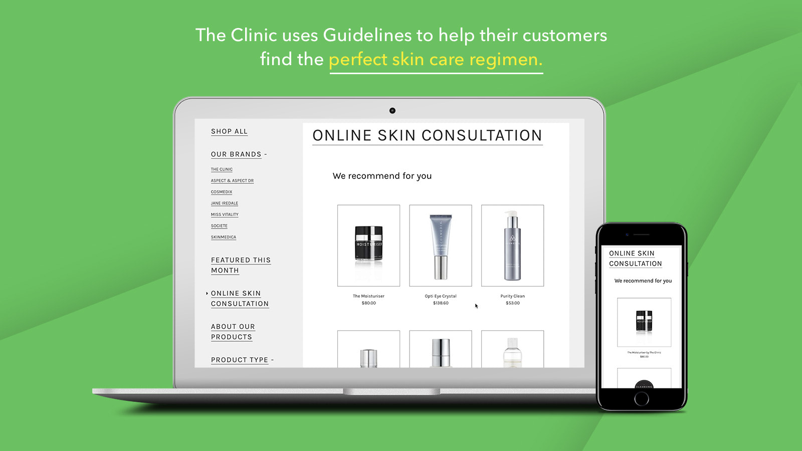 Guidelines hudvårdsproduktfinder på The Clinic Australias Sh