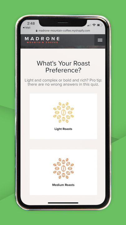 Coffee product finder, quiz and product recommendations