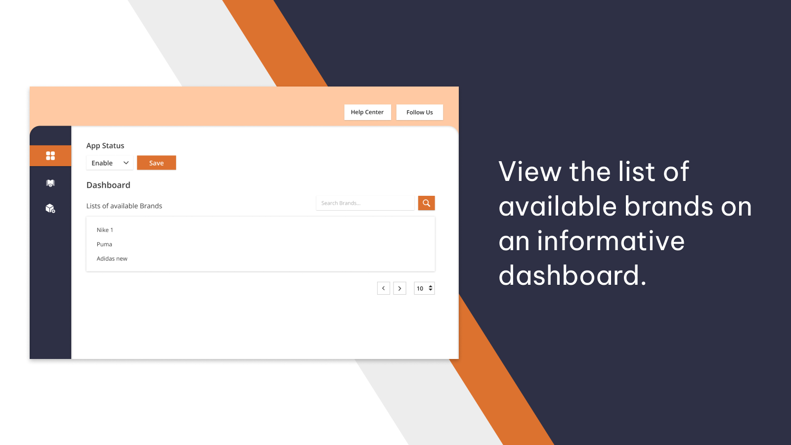 List of available brands on the dashboard