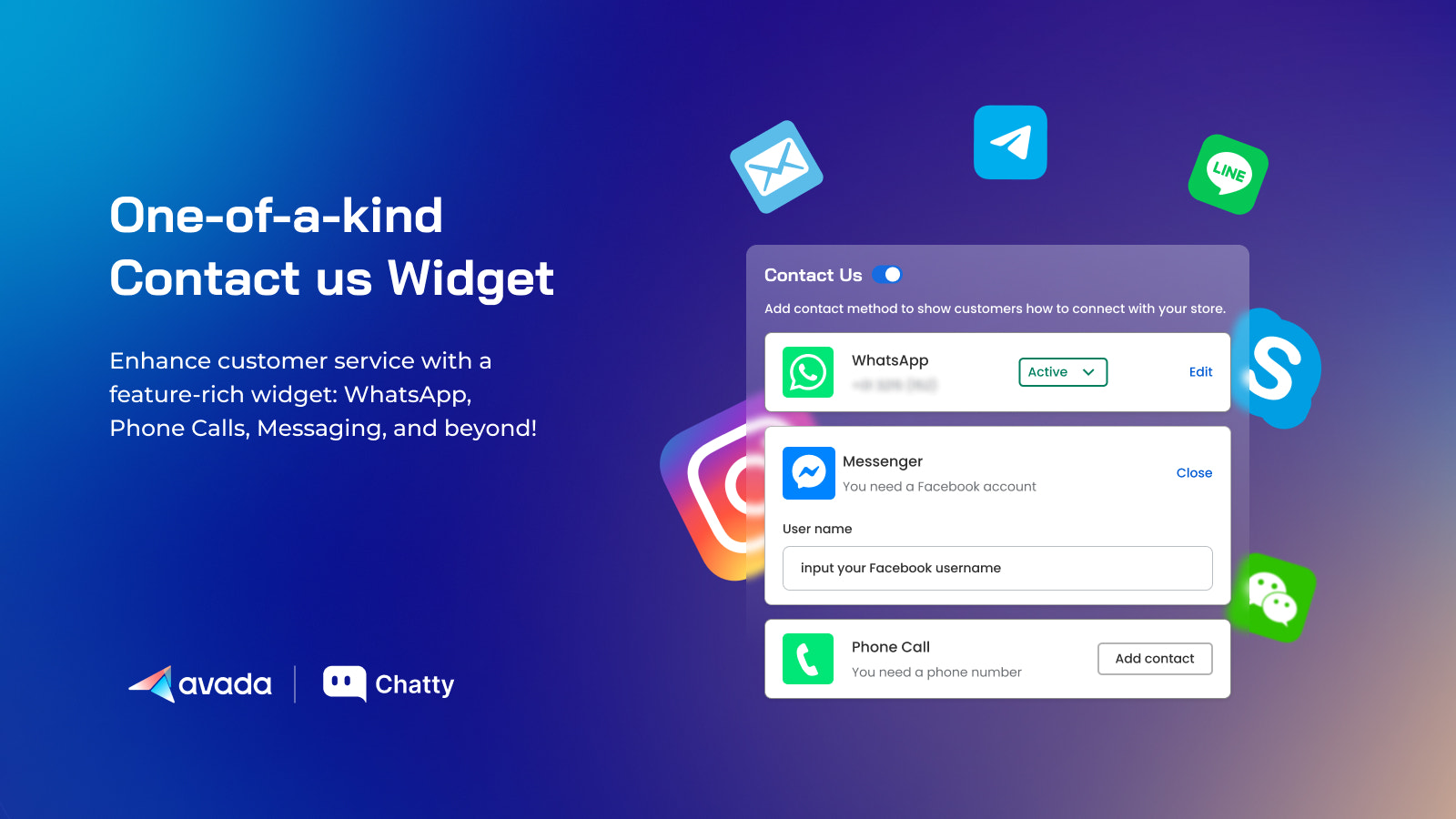 Widget de contact riche en fonctionnalités