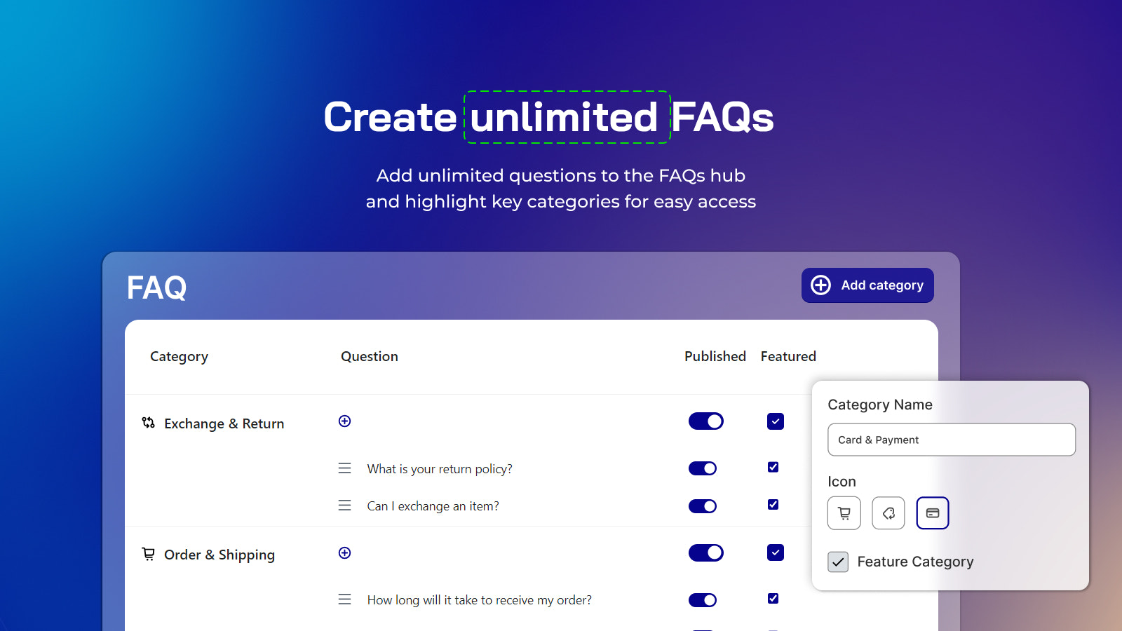 Create unlimited FAQs