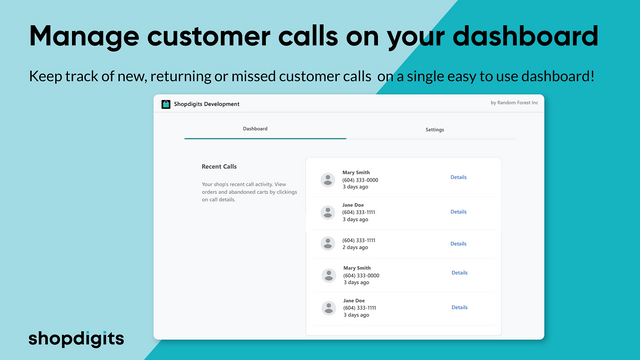 Manage customer calls using the Shopdigits dashboard 