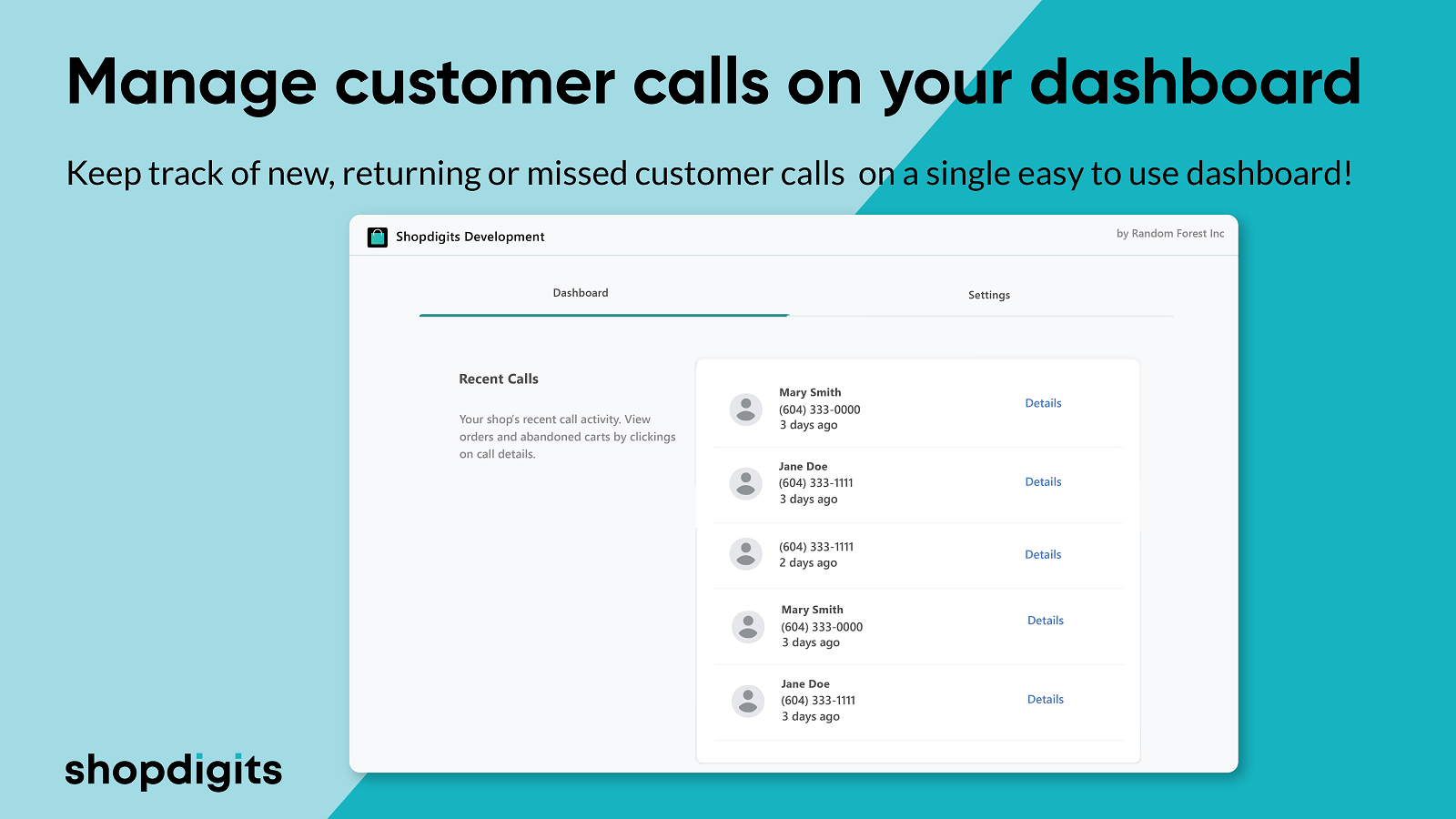 Verwalten Sie Kundenanrufe mit dem Shopdigits Dashboard 