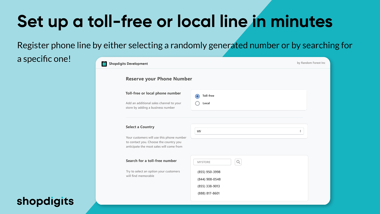 Setup a local or toll free phone number on Shopdigits