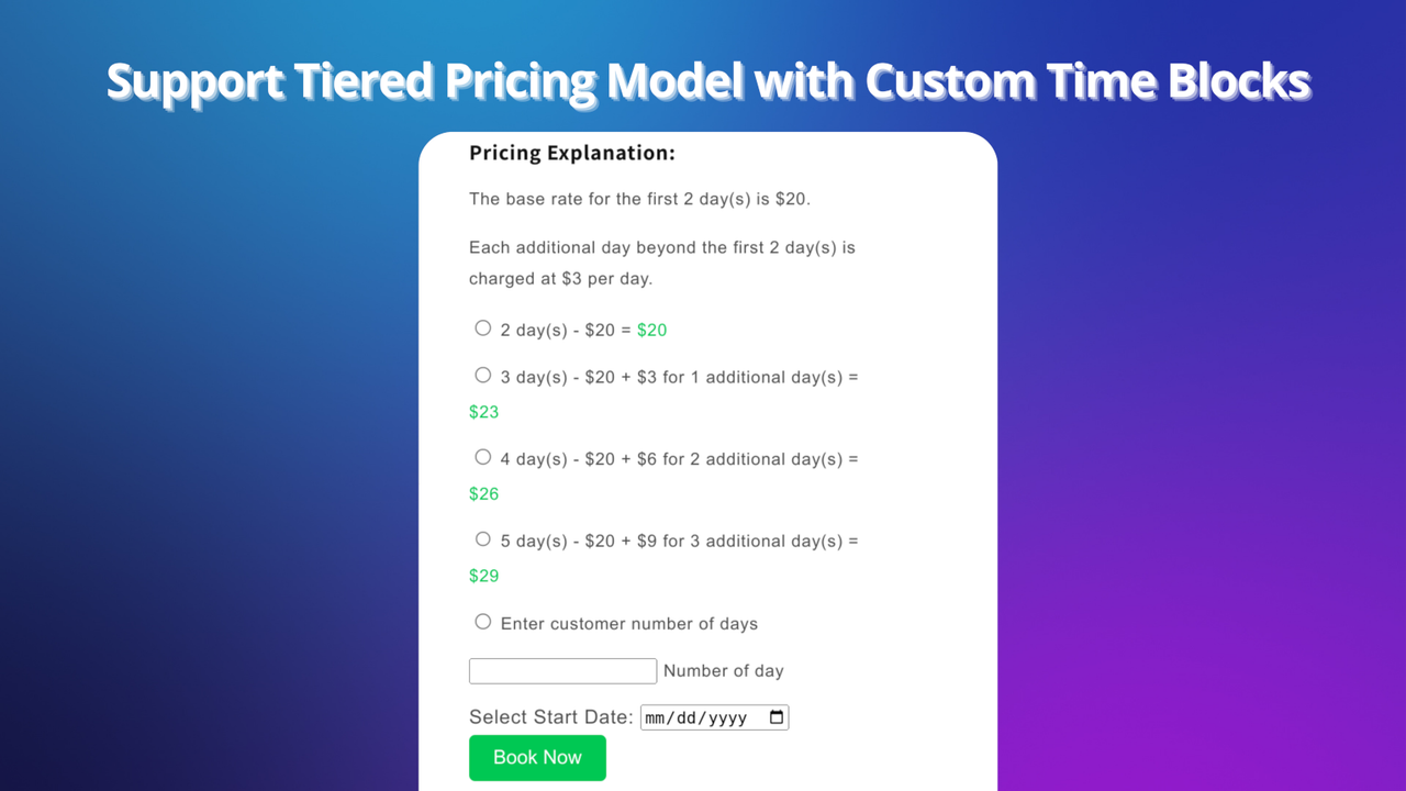 Modelo de precios por niveles con bloques de tiempo personalizados