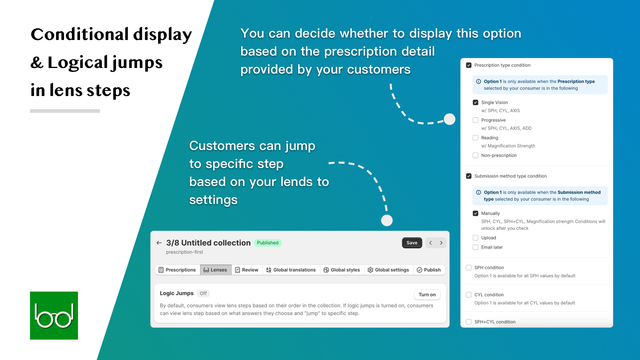 conditional display and logical jumps on lens step