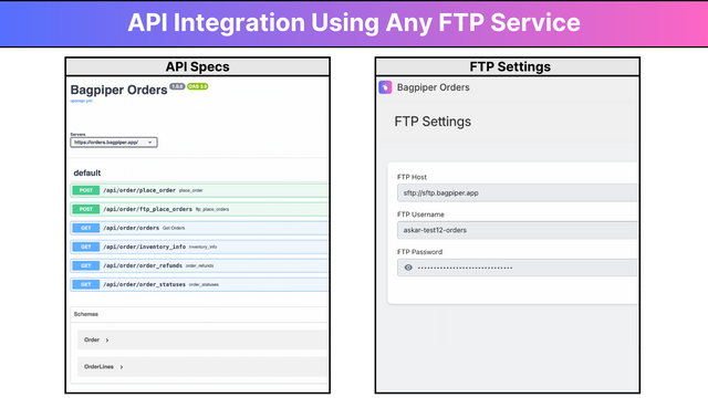 integración de API utilizando cualquier servicio FTP