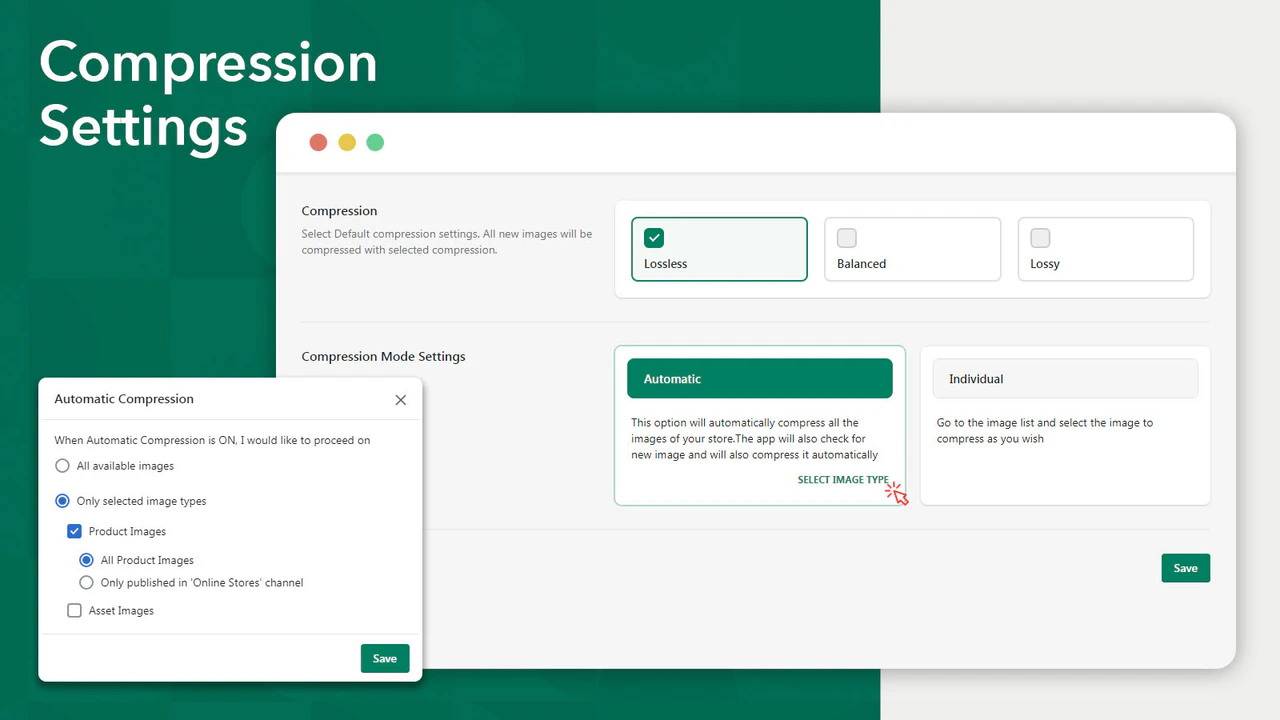 configurações de compressão