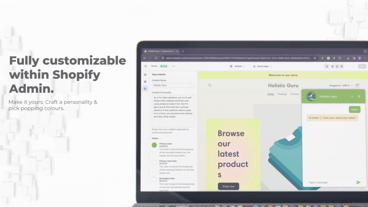 Fuldt tilpasselig indenfor Shopify Admin - AI Salgsassistent