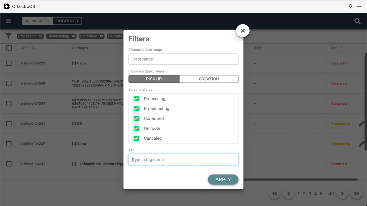 Filter orders by dates, statuses or digital tags