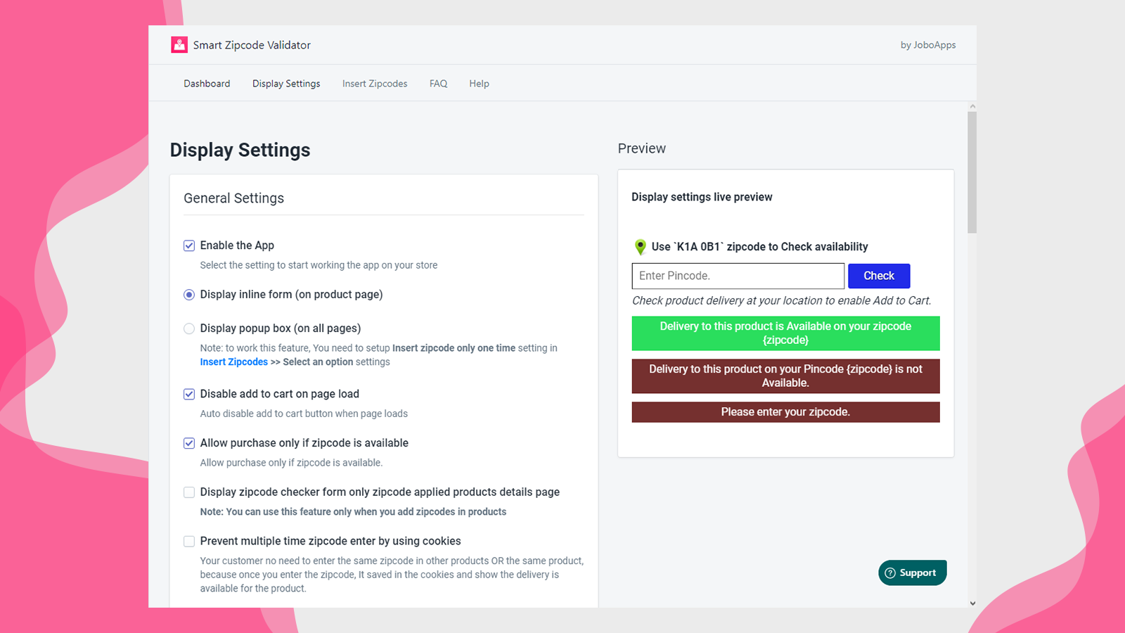 postcode checker instellingen