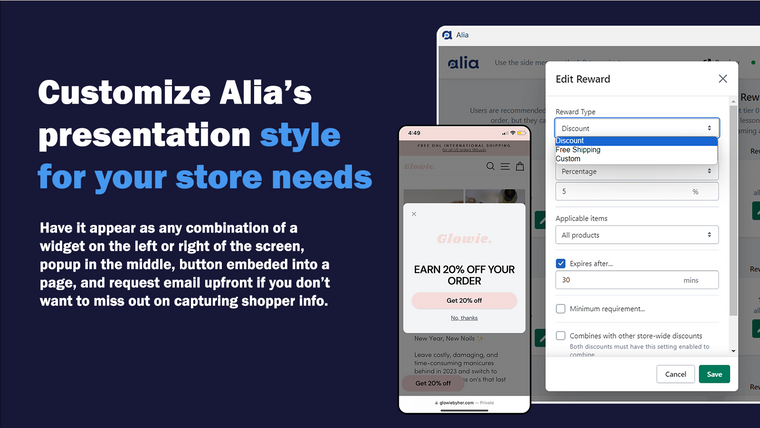 Alia Popup: Email & SMS Popups Screenshot