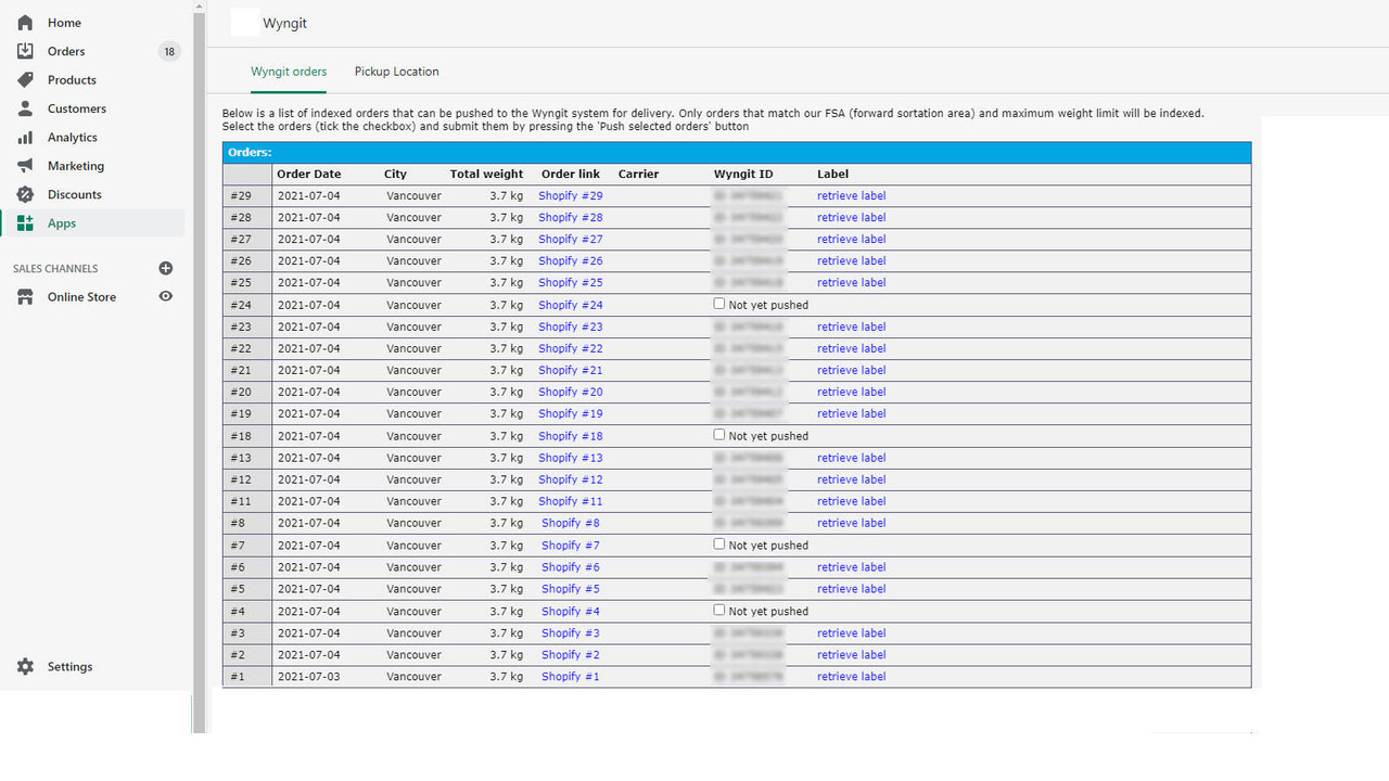 Manually or automatically push orders to our delivery system