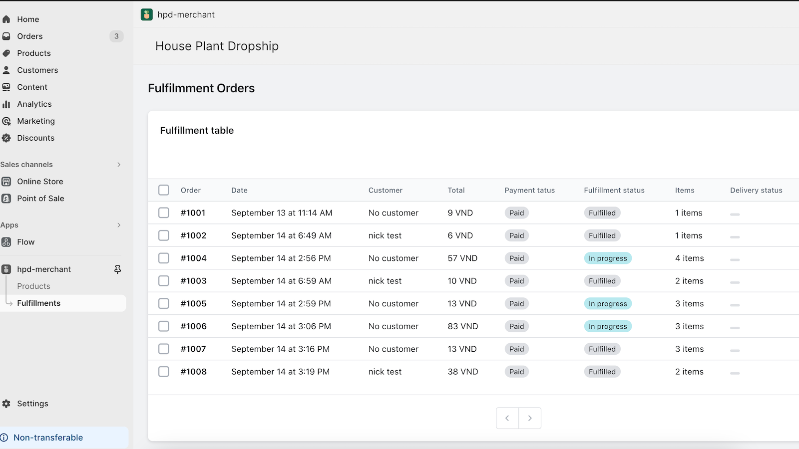 Fulfillment Table