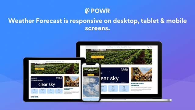 Weer-app is responsief op desktop, tablet en mobiel.