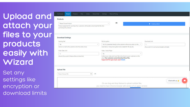 Upload & attach your files to your products easily with Wizard