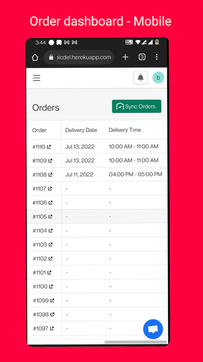 Tableau de bord des commandes Mobile - Retrait et livraison en magasin