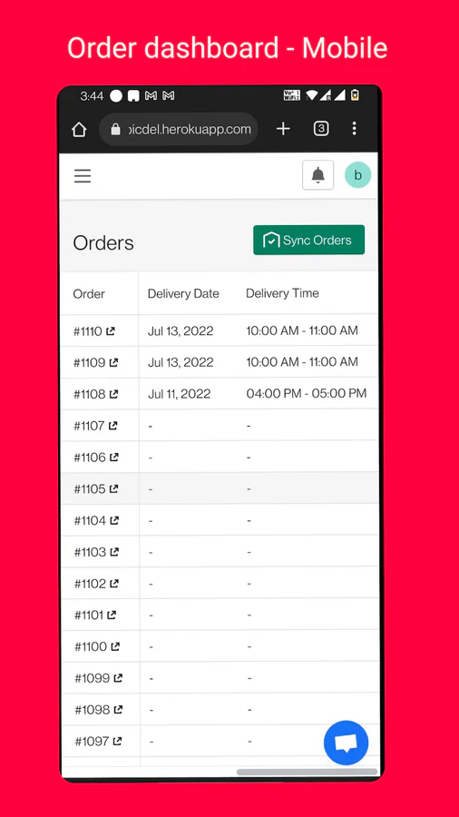 Bestell-Dashboard Mobil - Abholung im Geschäft und Lieferung