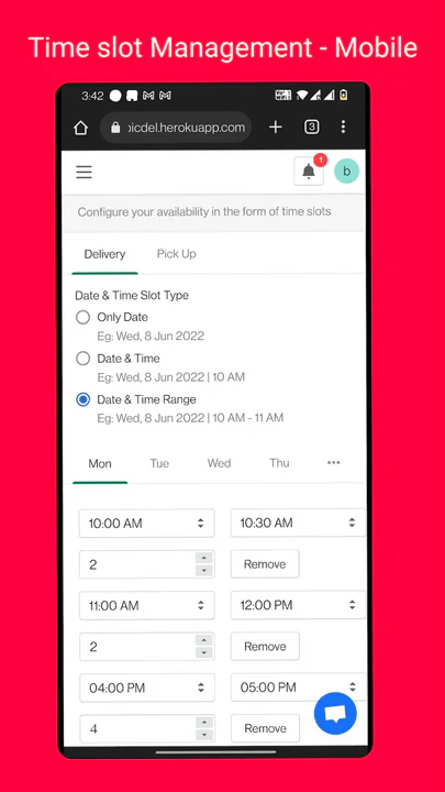 Time slot management - In Store pickup and delivery