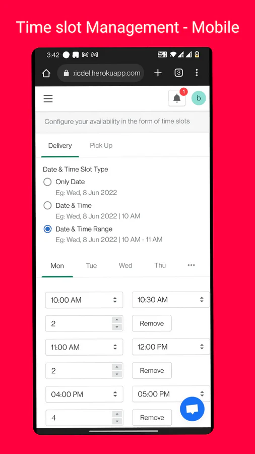 Time slot management - In Store pickup and delivery