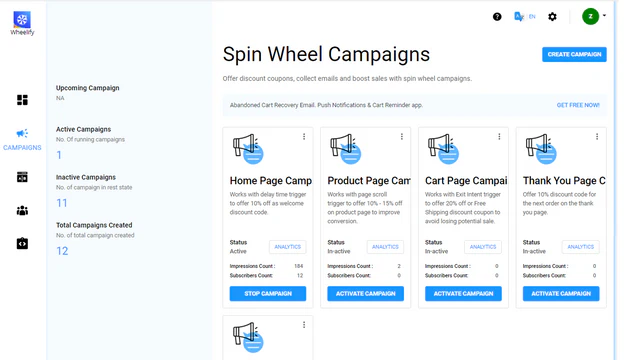 Spin wheel campaigns